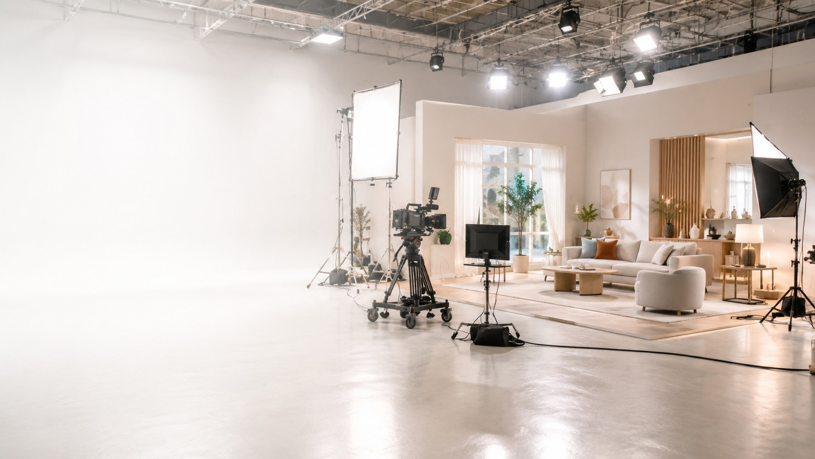 Professional cinema camera and lenses laid out on a work surface